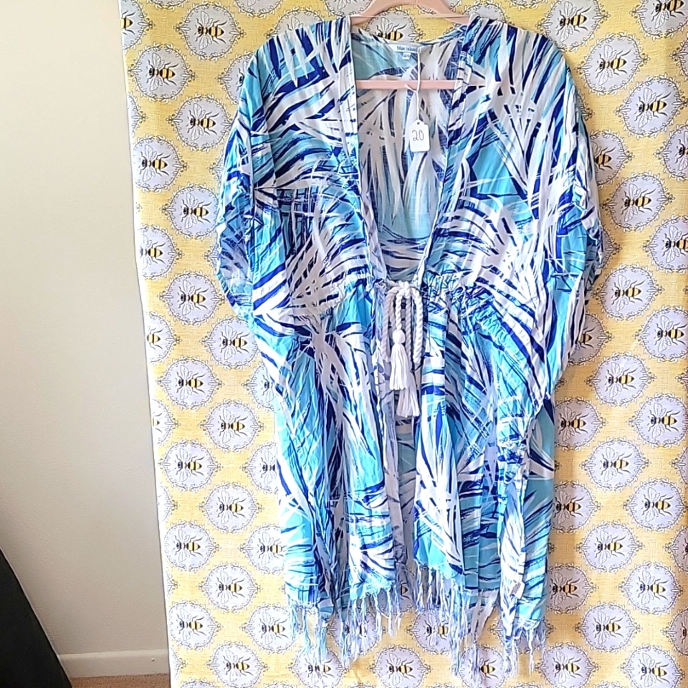 Blue Island, one size, Bathing suite Cover-up, blue and white